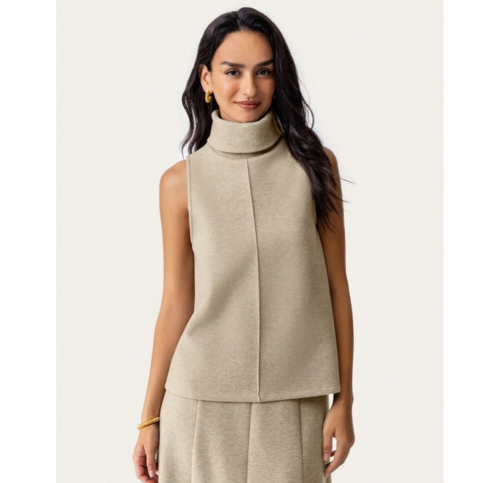OGL Turtleneck Split Hem Top Sleeveless FuzzLuxe Heather Morganite Size Small